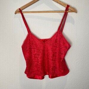 Victoria’s Secret Gold Label Red Lace Cropped Lingerie Chemise Top - Size M